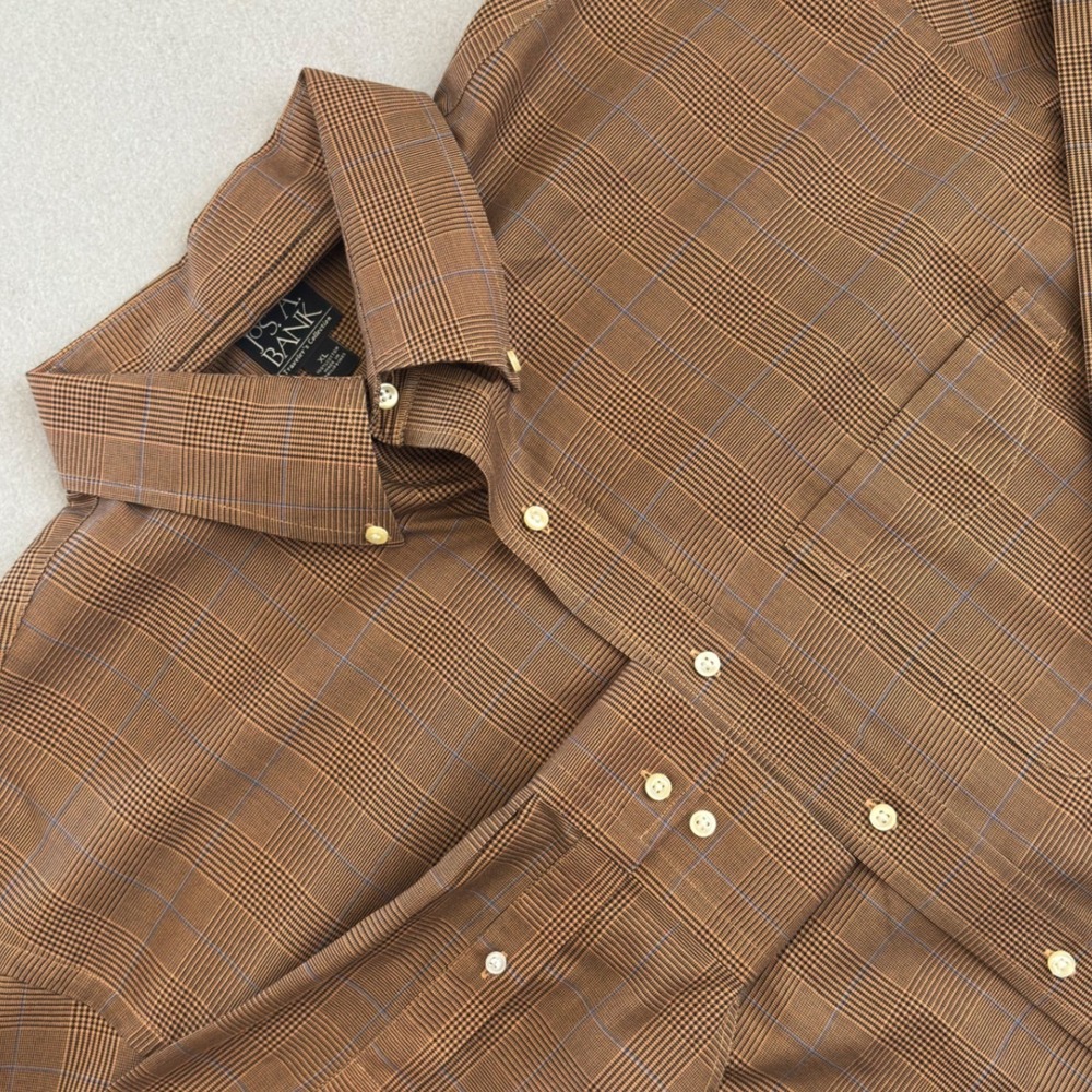Jos. A. Bank Travelers Collection Mens XL Brown Glen Plaid Cotton Button Down